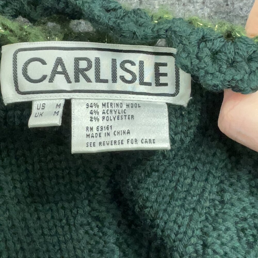 🌿 Carlisle Forest Green Merino Wool Fairycore Cardigan | Knit Flower Appliqué S - Picture 2 of 13